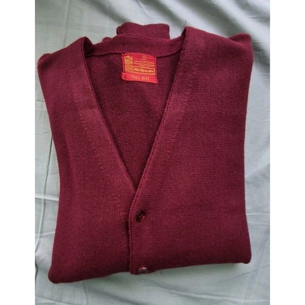 Vtg 60s Sears Mens Store King's Road Shop Cardigan Size L Tall Red Orlon Acrylic